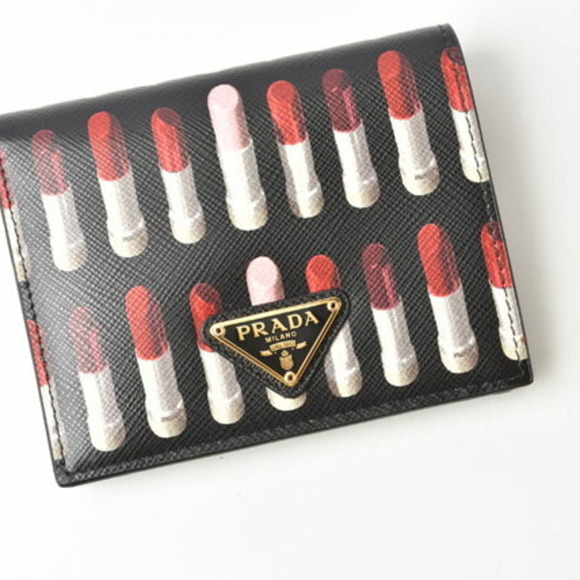 PRADA Folding Wallet 1MV204 SAFFIANO Lip Motif NERO Black Outlet - Picture 2 of 10